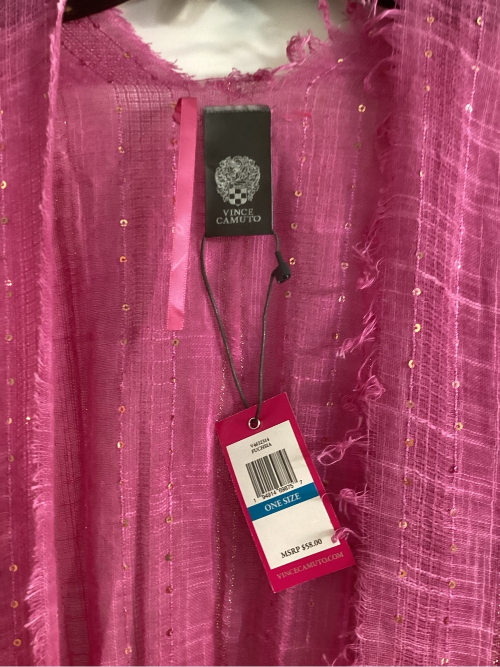 NWT Vince Camuto Hot Pink Sequin Fringe Open Cardigan